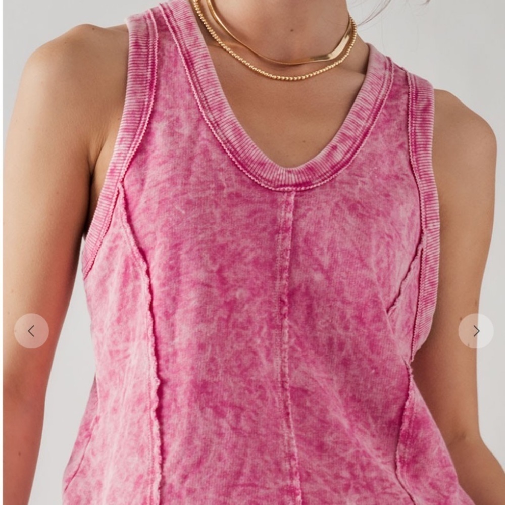 Berry acid washed, racerback tank top with raw edges